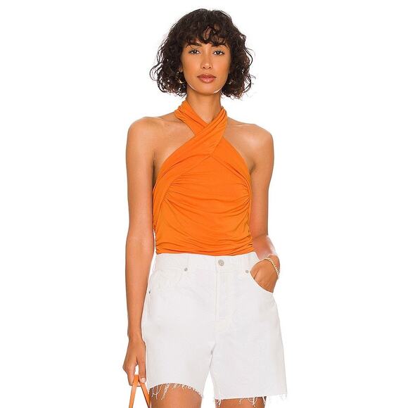 Veronica Beard TES13871 Halter Neck Layla Top Orange Size Medium NWT
